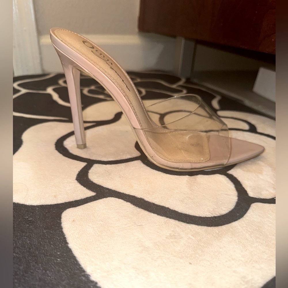 Olivia Jaymes Echo Women's Pointy Open Toe Clear Mules Heel Taupe Size 7 - Picture 13 of 13